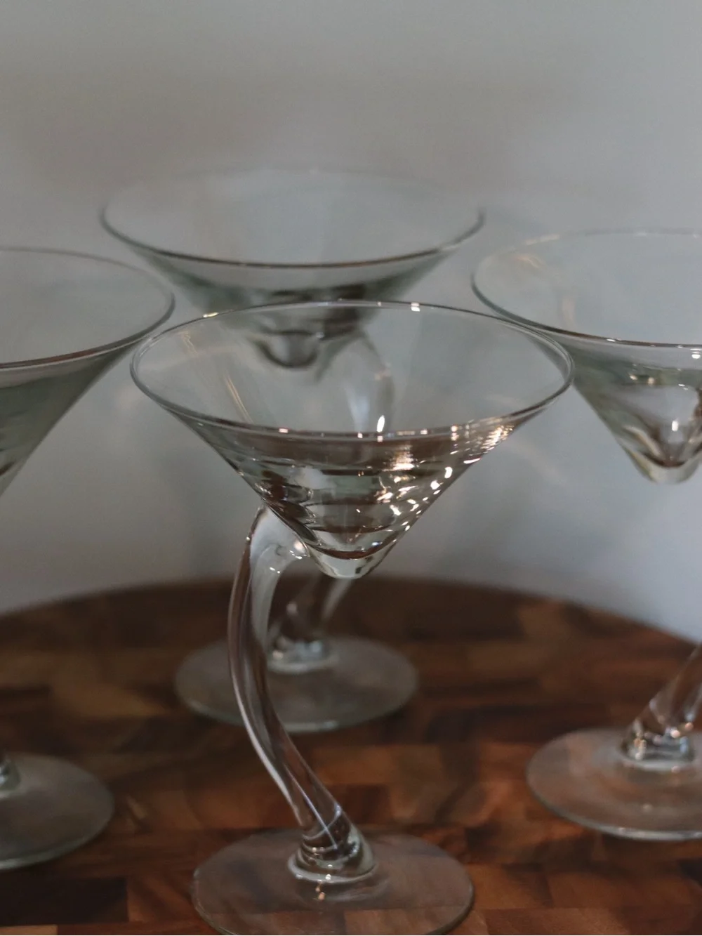 Elegant Curved Stem Martini Glasses - Set of Four